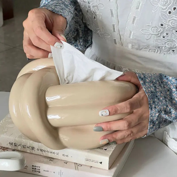 Moderne Keramisk Knude Silkepapiræske – Dekorativ Opbevaring af Servietter i Porcelæn Home & Decor Tech Butik Brun
