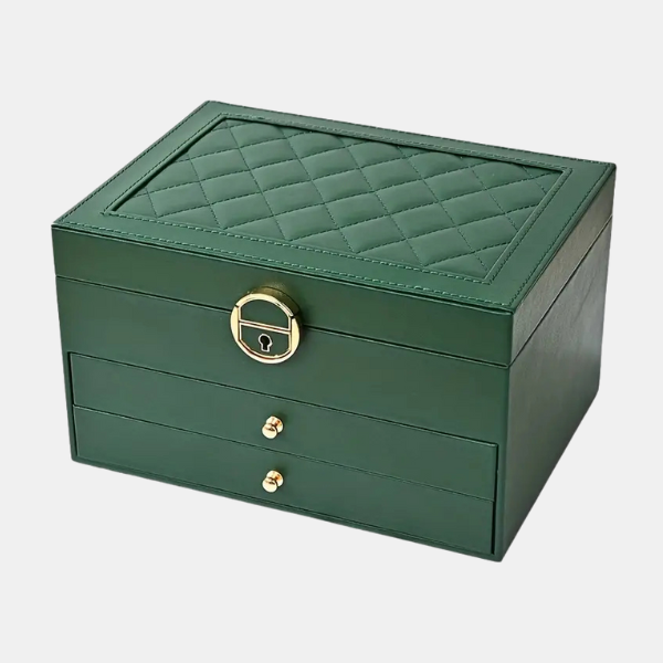 Flerlags Læder Smykkeskrin – Klassisk Design med Rigelig Opbevaringsplads Jewelry Tech Butik Grøn