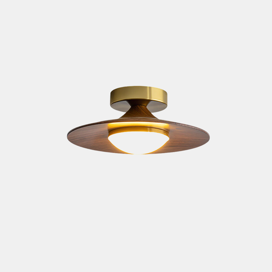 Moderne Loftlampe – Samtids­elegance med varme trædetaljer Ceiling Lamp Tech Butik Valnød farve & guld ∅ 9.4″ x H 4.1″ Varmt Lys