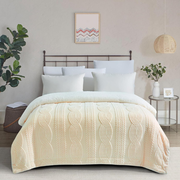 Elegant Dobbelt-sidet Lammeuldstæppe – Perfekt til Stue og Soveværelse Blankets Tech Butik