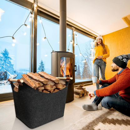 Sammenklappelig Brænde Kurv – Stilfuld med Træhåndtag & Læderdetaljer Home Tech Butik