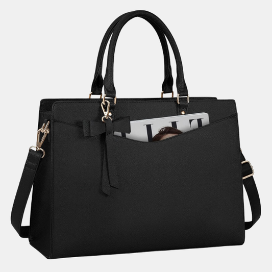 Vandafvisende PU Læder Tote Taske – Multi-lomme Laptop Taske til Kvinders Daglige Brug Bags Tech Butik Sort