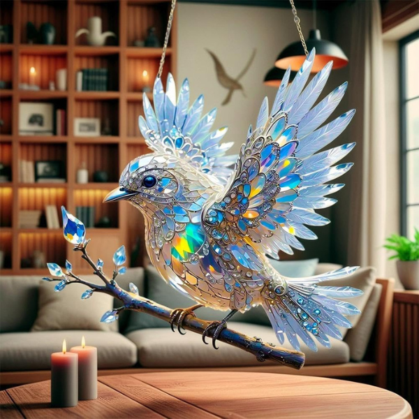 Krystalhimmel BlåFugl Glasornament – Smukt Glasmaleri til Vinduesophæng Home & Decor Tech Butik