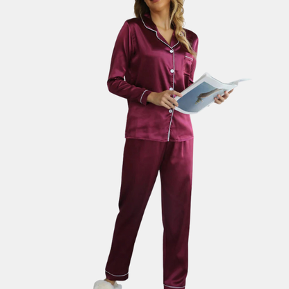 Dame Pyjamasæt med Lange Ærmer – Komfort med Knappelukning til Afslapning Loungewear Set Tech Butik