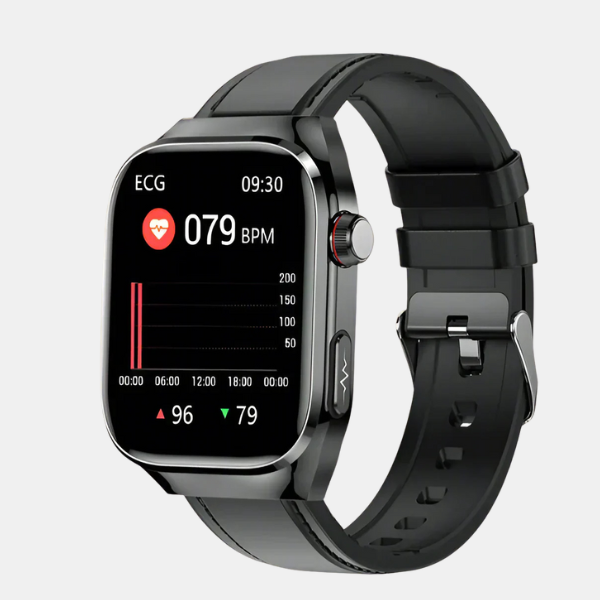 Alt-i-én Sundhedsovervågnings Smartwatch – Fitness- & Wellnessmonitor Smartwatch Tech Butik Sort læder