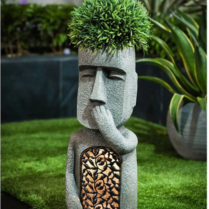 Moai Have Statue Plantekasse – Solcelle LED Resin Dekoration Home & Garden Tech Butik Taler Statue