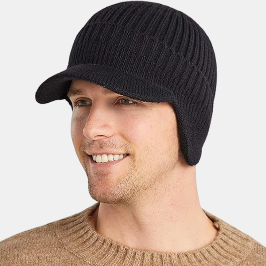 Herre Vinter Beanie med Visir – Varm og Vindtæt Kasket muts beanie Tech Butik Sort