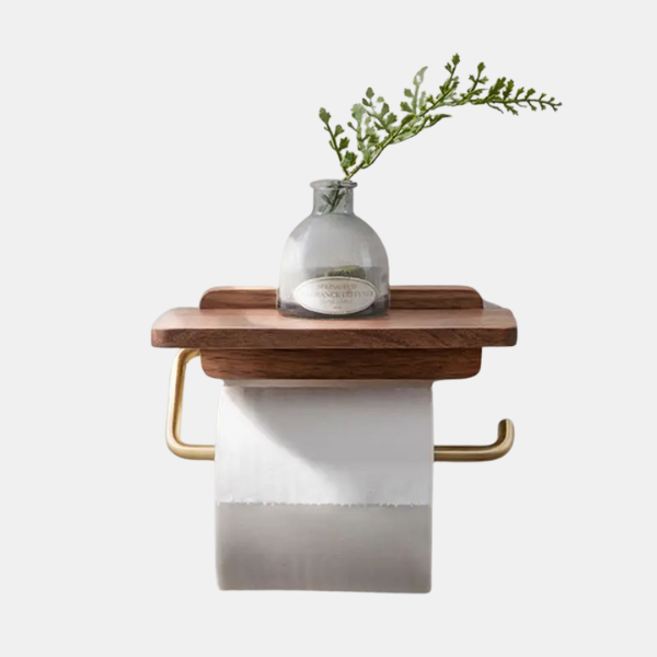 Moderne Vægmonteret Toiletrulleholder i Valnød med Praktisk Hylde Bathroom Accessories Tech Butik Enkelt Væghylde
