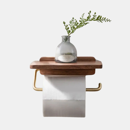 Moderne Vægmonteret Toiletrulleholder i Valnød med Praktisk Hylde Bathroom Accessories Tech Butik Enkelt Væghylde
