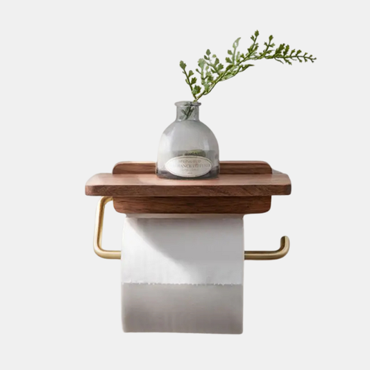 Moderne Vægmonteret Toiletrulleholder i Valnød med Praktisk Hylde Bathroom Accessories Tech Butik Enkelt Væghylde