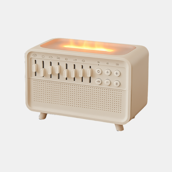 Alt-i-en Hvid Støjmåler – Luftfugter & Flammelys til Dybt Afslapning Humidifier Tech Butik