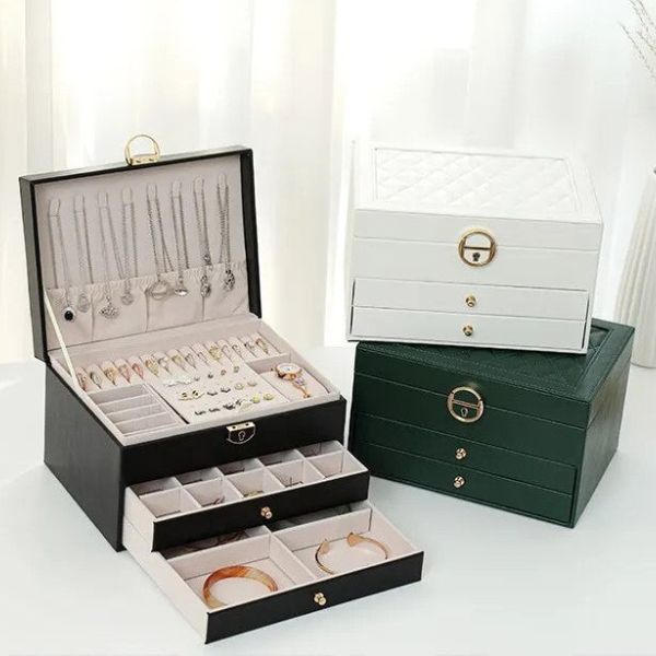 Flerlags Læder Smykkeskrin – Klassisk Design med Rigelig Opbevaringsplads Jewelry Tech Butik