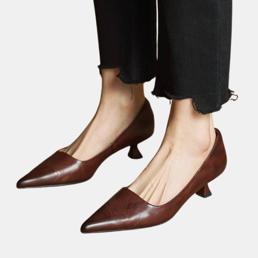 Damehæle med Spids Tå i Læder – Klassisk Stil med Førsteklasses Komfort Women Shoes Tech Butik Brun 35