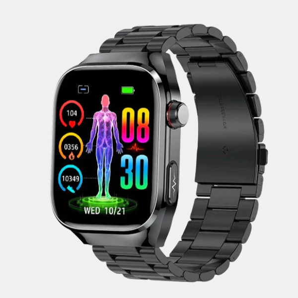 Alt-i-én Sundhedsovervågnings Smartwatch – Fitness- & Wellnessmonitor Smartwatch Tech Butik Sort stål 2A
