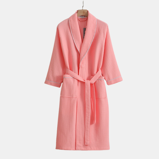 Elegant Bomuldsbadekåbe – Vaffelvævet Struktur for Ultimativ Afslapning Bathrobes Tech Butik Lyserød M