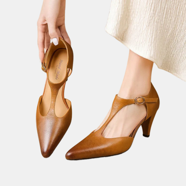 Damehæle i Læder – Vintage Elegance med Moderne Komfort Heels Tech Butik Brun 34