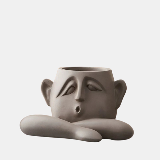 Menneskehoved Blomster­vase – Kunstnerisk Planteskulptur Dekoration Home & Decor Tech Butik Læggende Hoved | 11cm