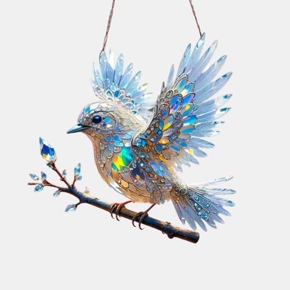 Krystalhimmel BlåFugl Glasornament – Smukt Glasmaleri til Vinduesophæng Home & Decor Tech Butik