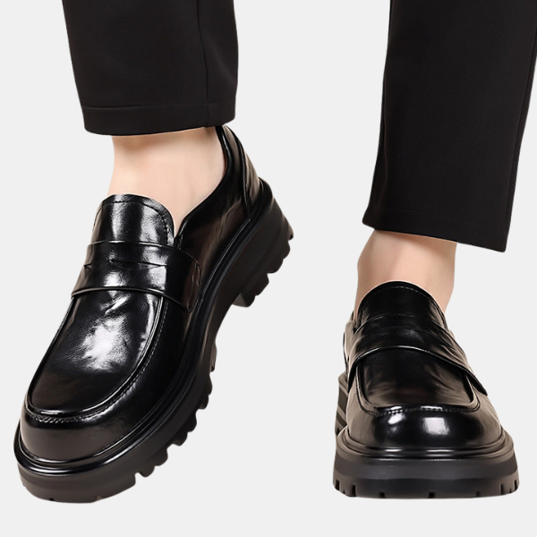 Herresko i Læder – Stilfuldt Moc Toe & Penny Strap Design Loafers Tech Butik Sort 38