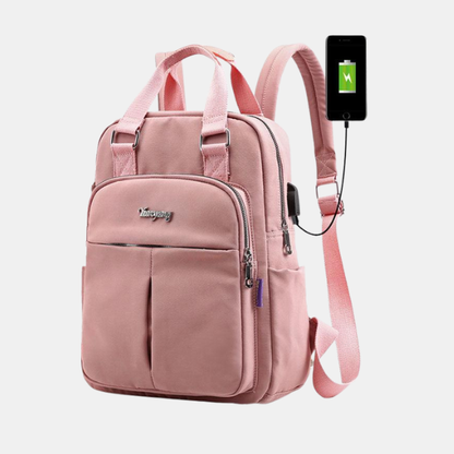 Rygsæk med Flere Rum og Vandafvisende Materiale – Anti-tyveri Design med USB-Port Bags Tech Butik Lyserød 28 × 12 × 36 cm