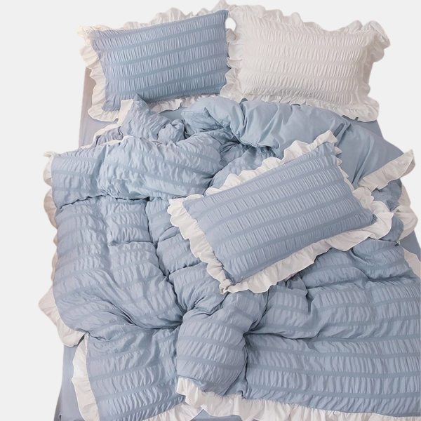 Blødt Ribbet Sengetøjssæt – Blid Fornemmelse og Moderne Minimalistisk Udseende Bed Sets Tech Butik Blå Enkelt Fladt ark