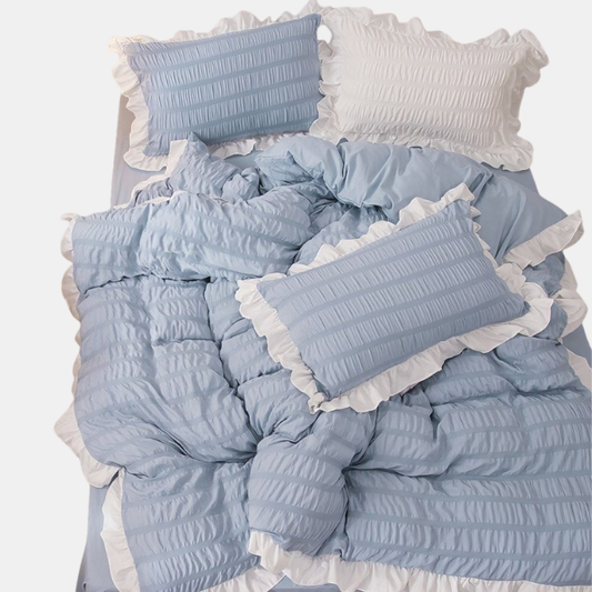 Blødt Ribbet Sengetøjssæt – Blid Fornemmelse og Moderne Minimalistisk Udseende Bed Sets Tech Butik Blå Enkelt Fladt ark