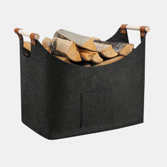 Sammenklappelig Brænde Kurv – Stilfuld med Træhåndtag & Læderdetaljer Home Tech Butik