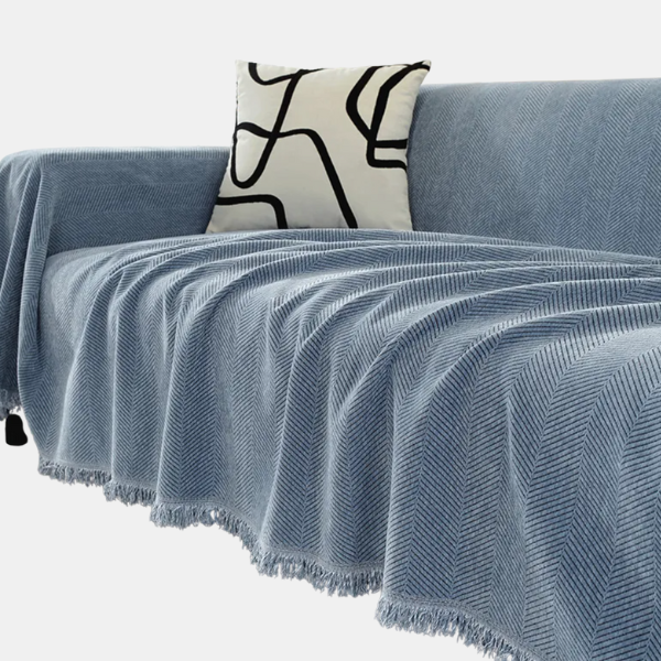 Elegant Chenille Sofabetræk – Blød Følelse med Stilfulde Frynser Sofa Covers Tech Butik Blå 130x180cm
