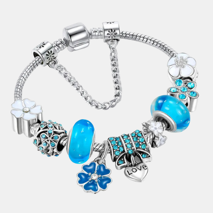 Elegant Kvinders Armbånd i Sterlingsølv – Delikat Blomst Charm Design Bracelets Tech Butik Blå Blomster