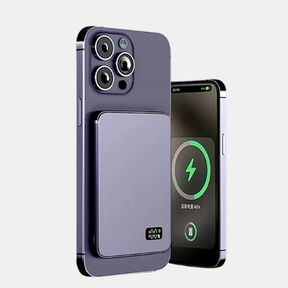 Ultra-Tynd Ekstern Batteripakke – Hurtig Magnetisk Trådløs Oplader med LED-Display Power Banks Tech Butik Lilla 5000 mAh