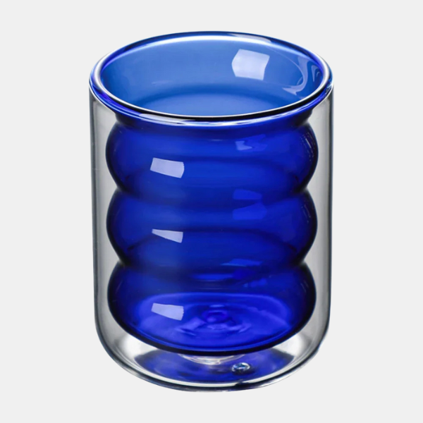 Bølgedesign Dobbelvæg Glas Krus – Gennemsigtigt, Varmeresistent & Isoleret kitchen accessory Tech Butik Blå 300ml