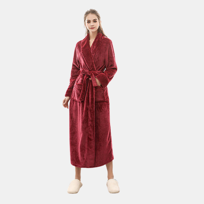 Blød Lang Morgenkåbe – Hygge og Elegance til de Kolde Dage Bathrobes Tech Butik Vin rød M Til kvinder
