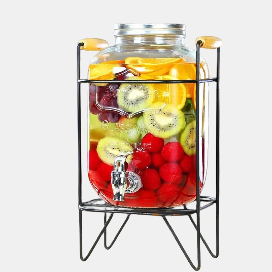 Glas Juice Dispenser med Hane & Stativ – Stilfuld Servering til Enhver Lejlighed Kitchen & Dining Tech Butik 8Ltrs