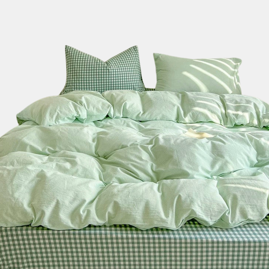 Hyggeligt Ternet Sengetøjssæt – Blødt & Stilfuldt Dynebetræk til Chic Soveværelser Bedding Set Tech Butik Grøn Enkelt 3 pcs