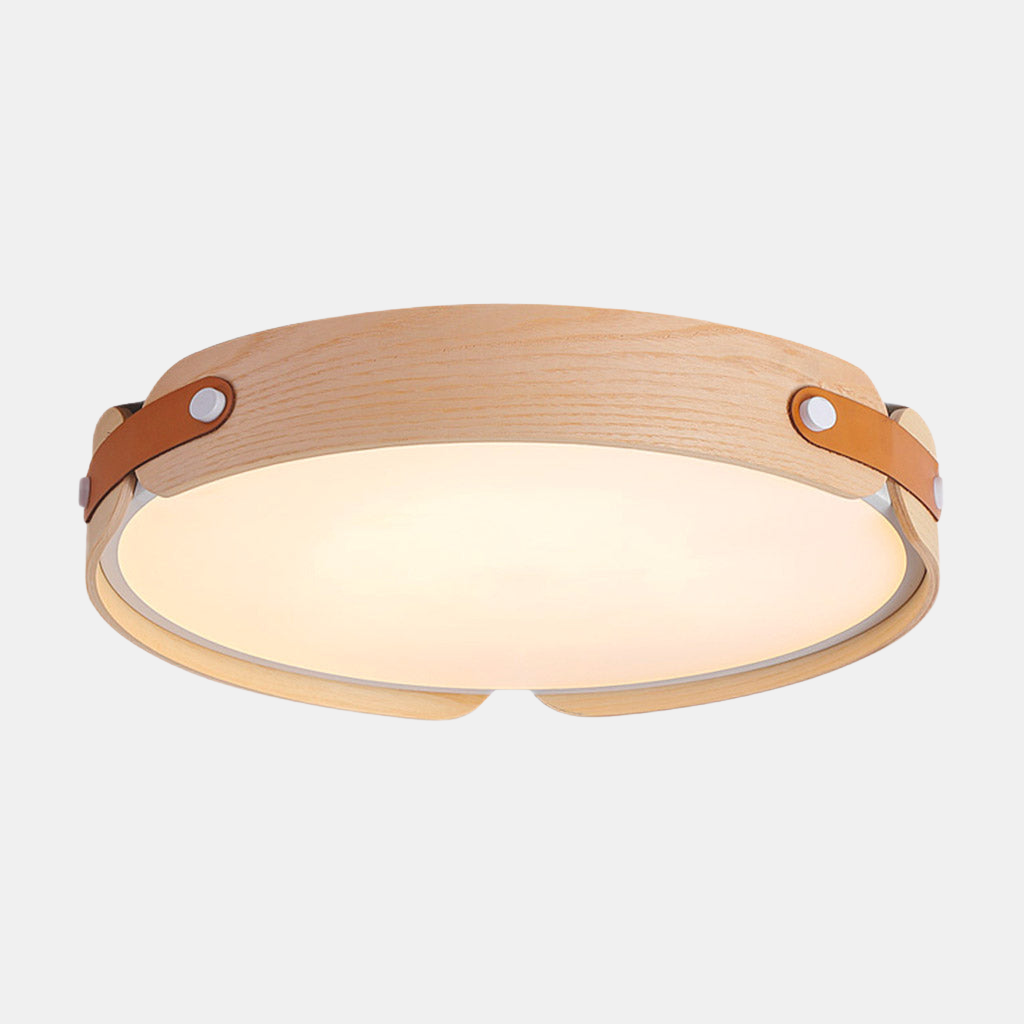 Stilfuld Cirkulær Træ- og Læderloftslampe – Chic, Miljøvenlig Belysning Flush Mount Ceiling Lights Tech Butik Log Dia42cm*H7cm / Dia16.54" x H2.76'' (27W)