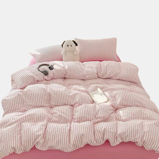 Stilfuldt Stribet Sengetøj i Bomuld – Blødt Pastelfarvet Komfort til Hyggelige Soveværelser Bedding Set Tech Butik Lyserød Enkelt 3 pcs