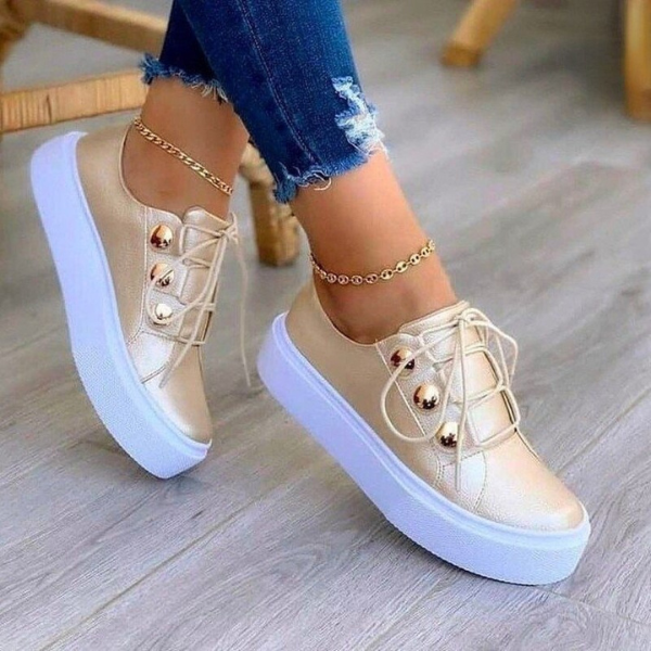 Dame Sommersneakers – Komfortable Snøresko til Varme Dage Women Shoes Tech Butik Guld 35