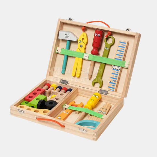 Træværktøjskasse – Læringsværktøjssæt til Børn Montessori Legetøj Tech Butik