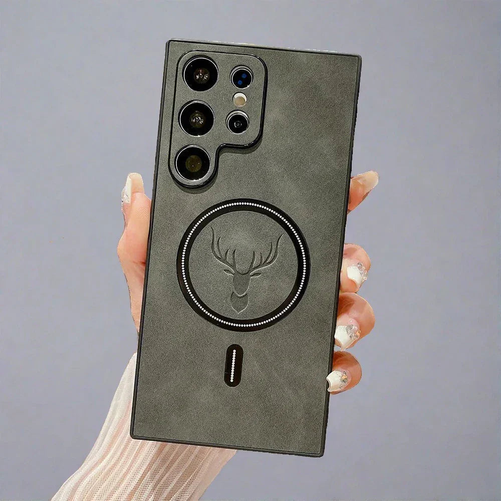 Premium Læder Samsung Cover – Understøtter Magnetisk Trådløs Opladning Mobiltelefoncovers Tech Butik Galaxy S24 Plus Grå