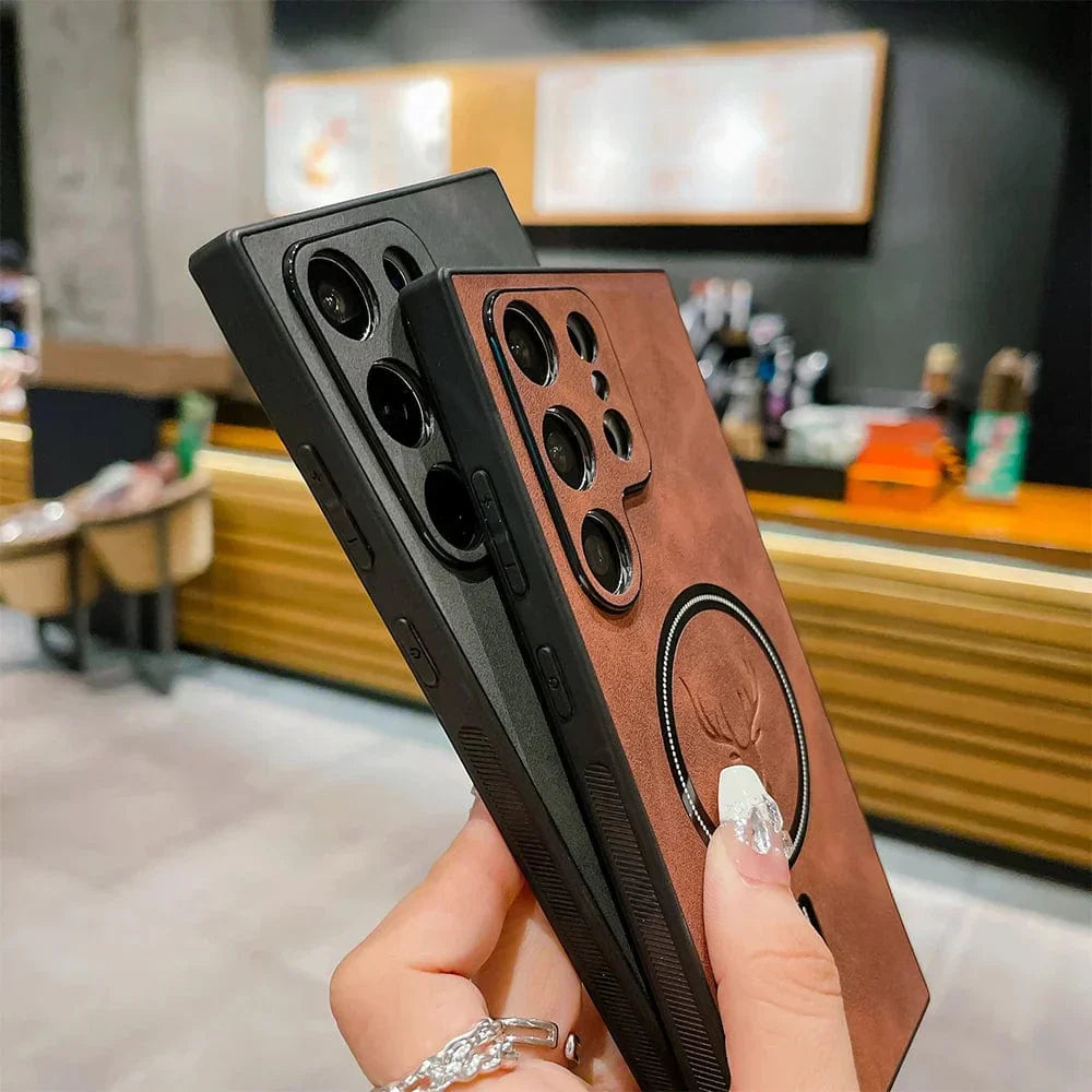 Premium Læder Samsung Cover – Understøtter Magnetisk Trådløs Opladning Mobiltelefoncovers Tech Butik