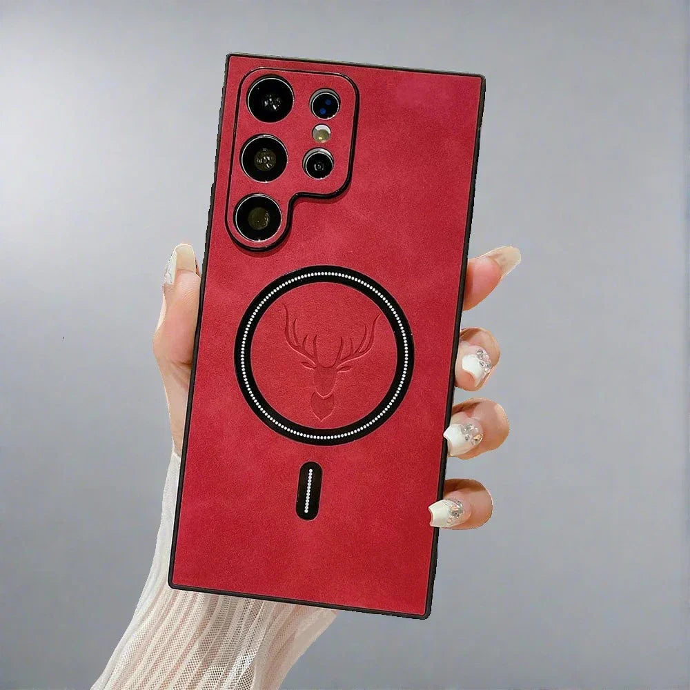 Premium Læder Samsung Cover – Understøtter Magnetisk Trådløs Opladning Mobiltelefoncovers Tech Butik Galaxy S24 Rød