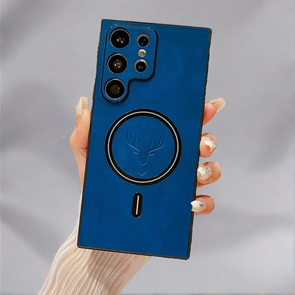 Premium Læder Samsung Cover – Understøtter Magnetisk Trådløs Opladning Mobiltelefoncovers Tech Butik Galaxy S24 Blå