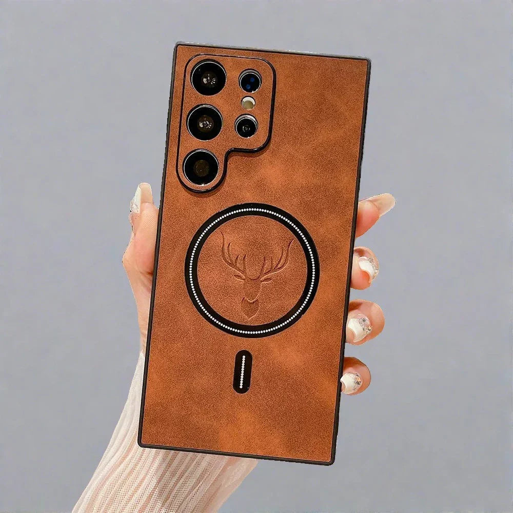 Premium Læder Samsung Cover – Understøtter Magnetisk Trådløs Opladning Mobiltelefoncovers Tech Butik Galaxy S24 Mørkebrun