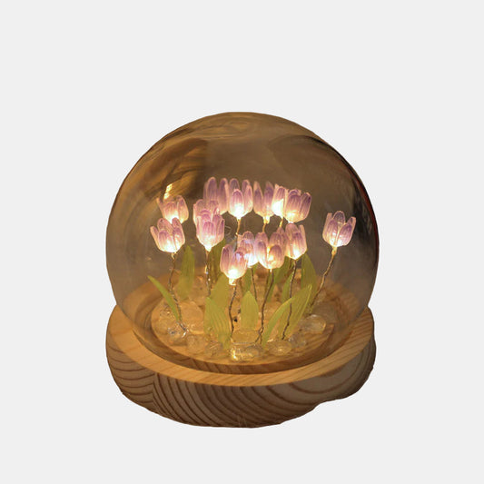 Tulipan Nattelys i Glaskuppel – Elegant Indendørs Dekoration og Gave Natlampe Tech Butik lilla