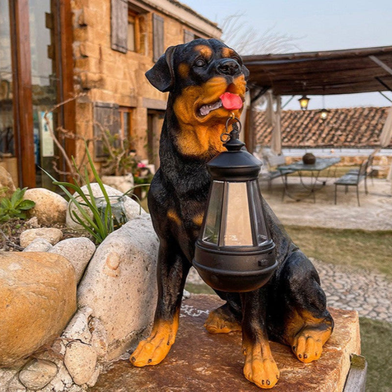 Udendørs solcelle-hundefigur med led-lys i haven Dekoration Tech Butik Rottweiler