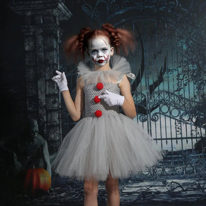 Uhyggelig Klovnekjole med Tyl – Skræmmende & Legende Halloween Kostume til Piger Kostumer og tilbehør Tech Butik
