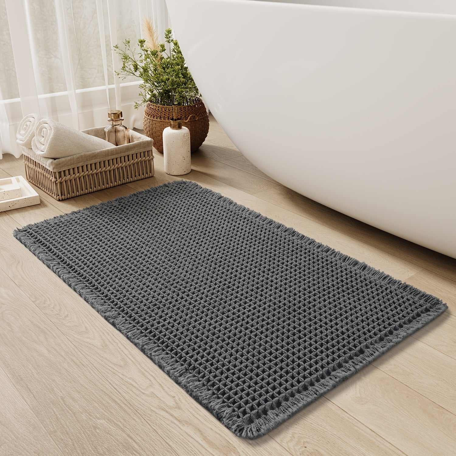 Ultra-absorberende Badmat Med Antislip Og Stilfulde Detaljer Bademåtte Tech Butik 43*61cm Mørkegrå