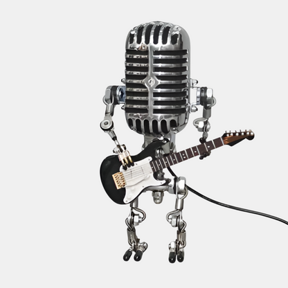 Unik Robot Bordlampe med Guitar – Moderne Dekorativ Natlampe Belysning Tech Butik Sort guitar