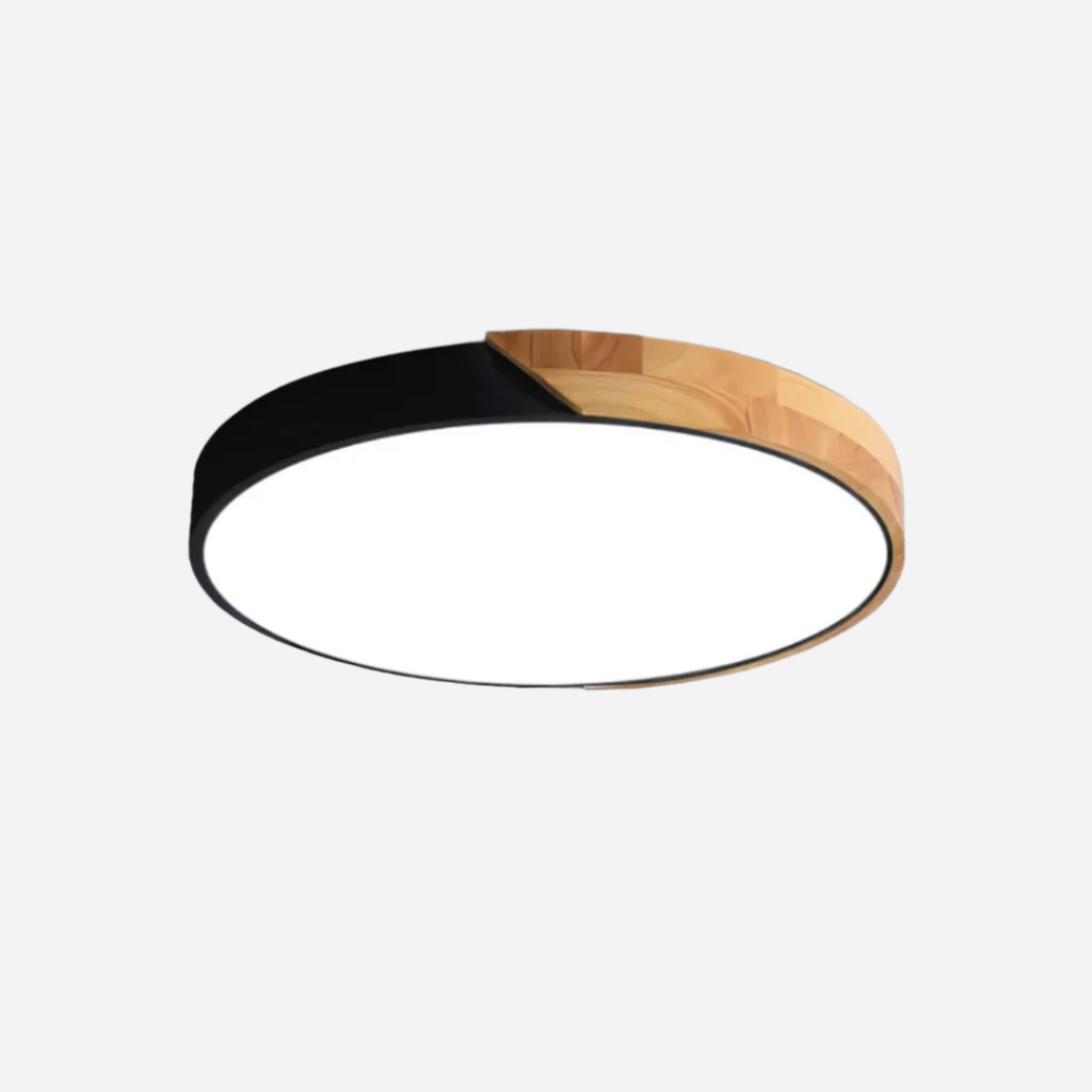 Unik stil træ LED-loftslampe Loftlamper Tech Butik Sort Dia 23cm Med træ
