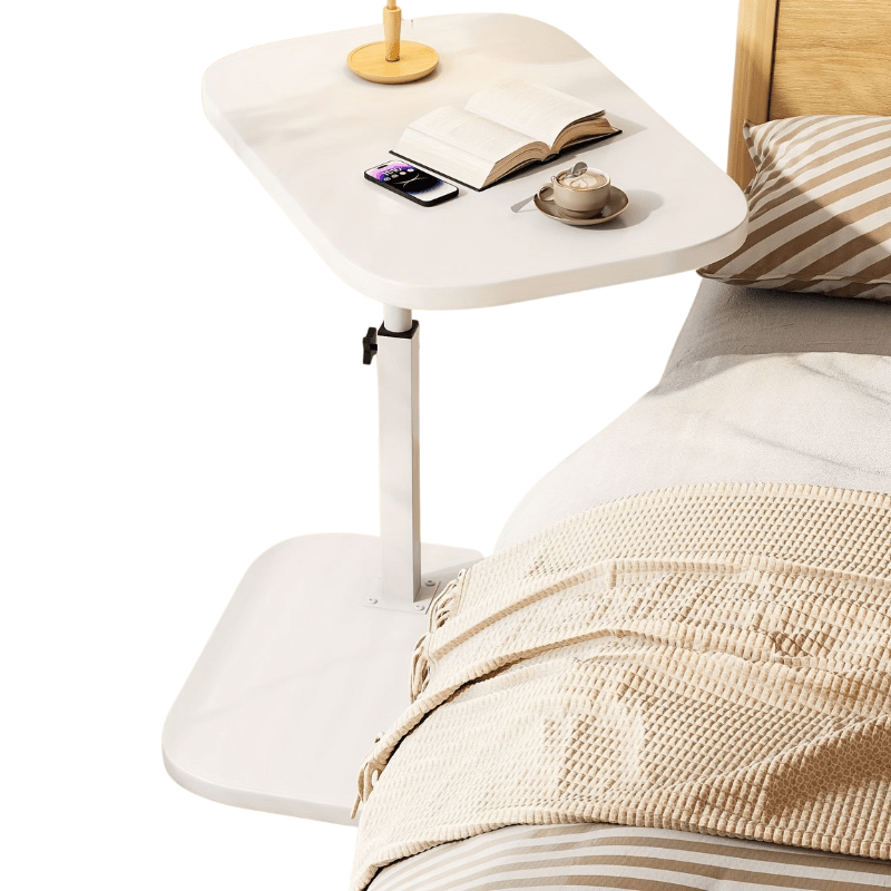 Justerbart Træ Sidebord – Slank Metalramme til Soveværelse & Stue Home Accessories Tech Butik Hvid